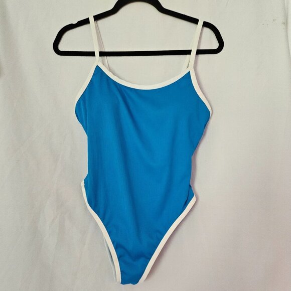 Shade and Shore Blue Contrast Scoop One Piece Swimsuit Womens M NEW - Picture 1 of 8